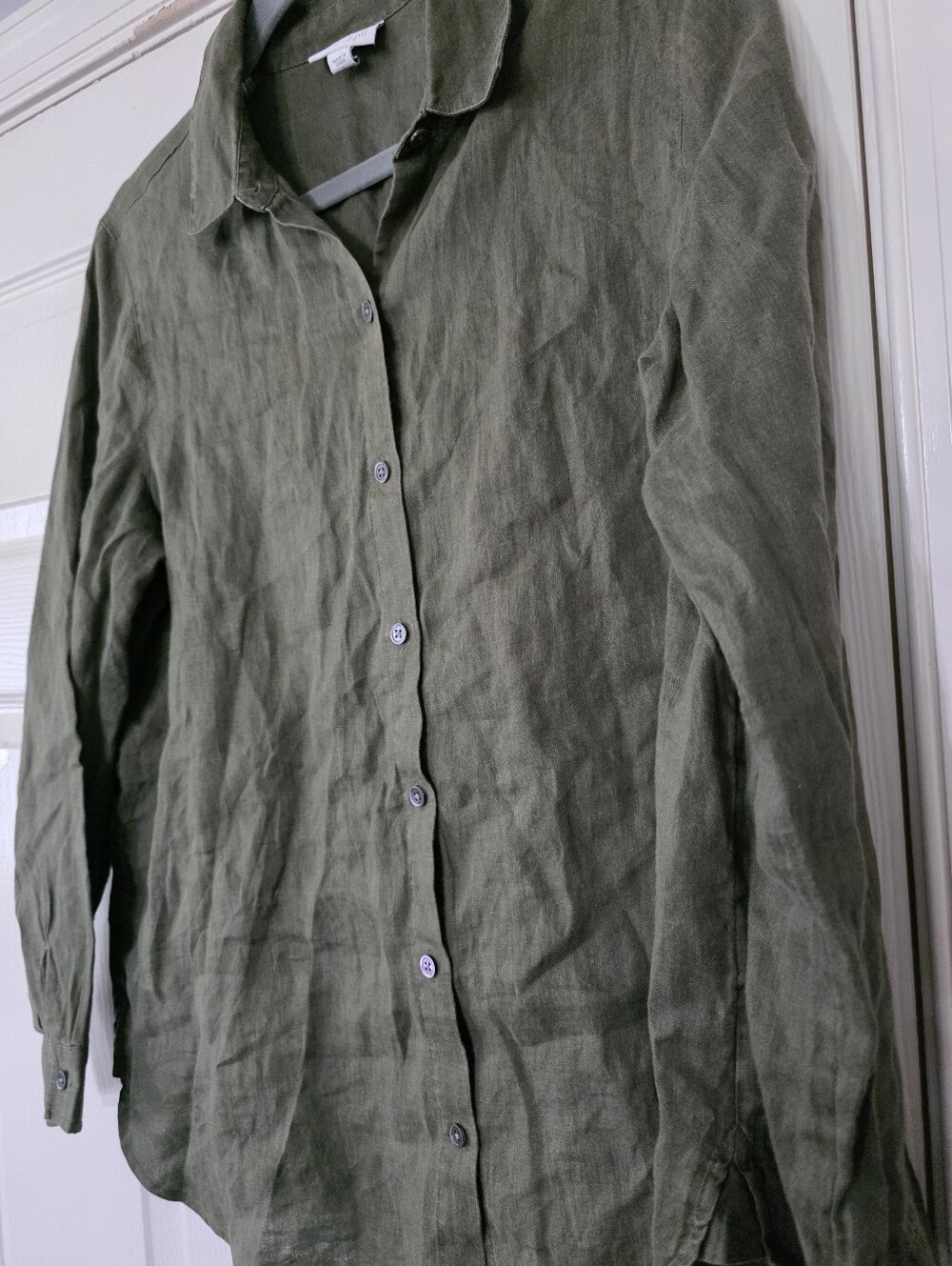 J. Jill Linen Button Down Women Large Olive Green Lagenlook Top Size Small